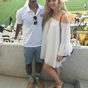 Off the shoulder ruffle mini dress